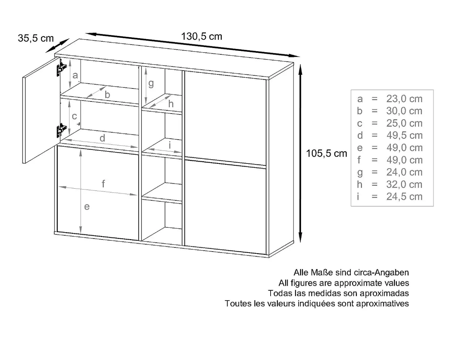 Vladon Highboard Cuba V3, blanco mate/negro de alto brillo con LED - Aparador moderno con 12 compartimentos (130,5 x 105,5 x 35,5 cm)