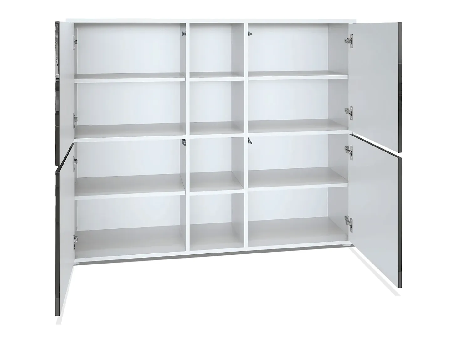 Vladon Highboard Cuba V3, blanco mate/negro de alto brillo con LED - Aparador moderno con 12 compartimentos (130,5 x 105,5 x 35,5 cm)