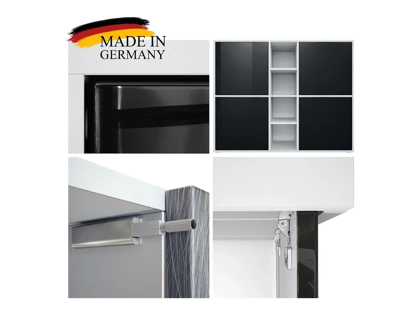 Vladon Highboard Cuba V3, negro mate/blanco mate con LED - Aparador moderno con 12 compartimentos (130,5 x 105,5 x 35,5 cm)