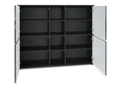 Vladon Highboard Cuba V3, negro mate/hormigón oxidado con LED - Aparador moderno con 12 compartimentos (130,5 x 105,5 x 35,5 cm)