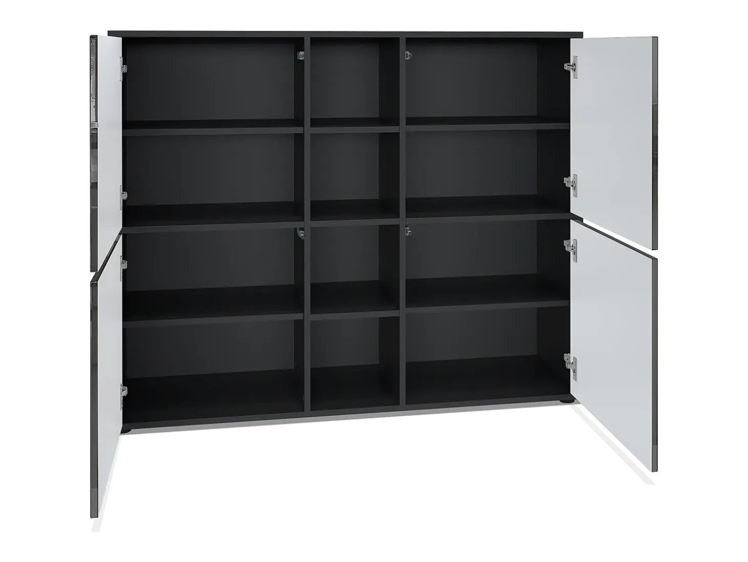 Vladon Highboard Cuba V3, negro mate/negro mate - Aparador moderno con 12 compartimentos (130,5 x 105,5 x 35,5 cm)