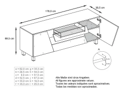 Vladon Sideboard Houston, cassettiera a 2 ante e 3 cassetti, mobile bianco opaco, frontali bianchi lucidi, incl. iluminación LED (178 x 69,5 x 38,5 cm)