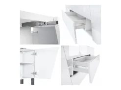 Vladon Sideboard Houston, cassettiera a 2 ante e 3 cassetti, mobile bianco opaco, frontali bianchi lucidi, incl. iluminación LED (178 x 69,5 x 38,5 cm)