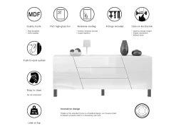 Vladon Sideboard Houston, cassettiera a 2 ante e 3 cassetti, mobile bianco opaco, frontali bianchi lucidi, incl. iluminación LED (178 x 69,5 x 38,5 cm)