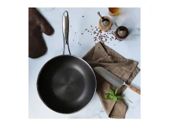 Wok Ogo BLACK CUBE de 28 CM en acero inoxidable con fondo de panal de abeja - Todos los fuegos, incluida inducción