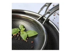 Wok Ogo BLACK CUBE de 28 CM en acero inoxidable con fondo de panal de abeja - Todos los fuegos, incluida inducción
