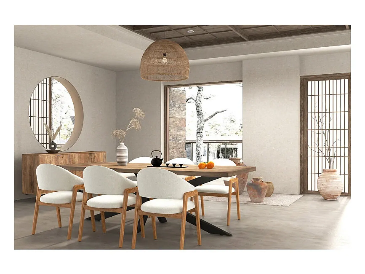 WOOL-Silla de tela color crudo y fresno natural (x2)