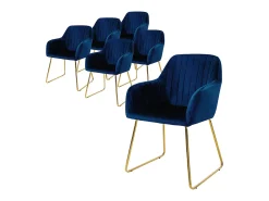 6x Silla de comedor / salón asiento ergonómico terciopelo azul patas de metal