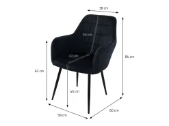 2x Sillas de comedor de oficina negras con asiento tapizado de terciopelo, muebles tapizados retro.