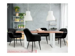 2x Sillas de comedor de oficina negras con asiento tapizado de terciopelo, muebles tapizados retro.