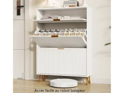Zapatero blanco de 3 puertas abatibles con espacio de almacenamiento, 80 x 24 x 118,5 cm, blanco