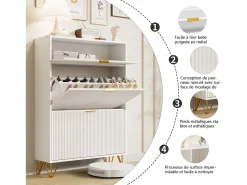Zapatero blanco de 3 puertas abatibles con espacio de almacenamiento, 80 x 24 x 118,5 cm, blanco