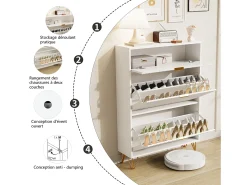 Zapatero blanco de 3 puertas abatibles con espacio de almacenamiento, 80 x 24 x 118,5 cm, blanco