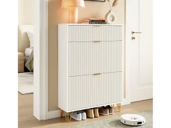 Zapatero blanco de 3 puertas abatibles con espacio de almacenamiento, 80 x 24 x 118,5 cm, blanco