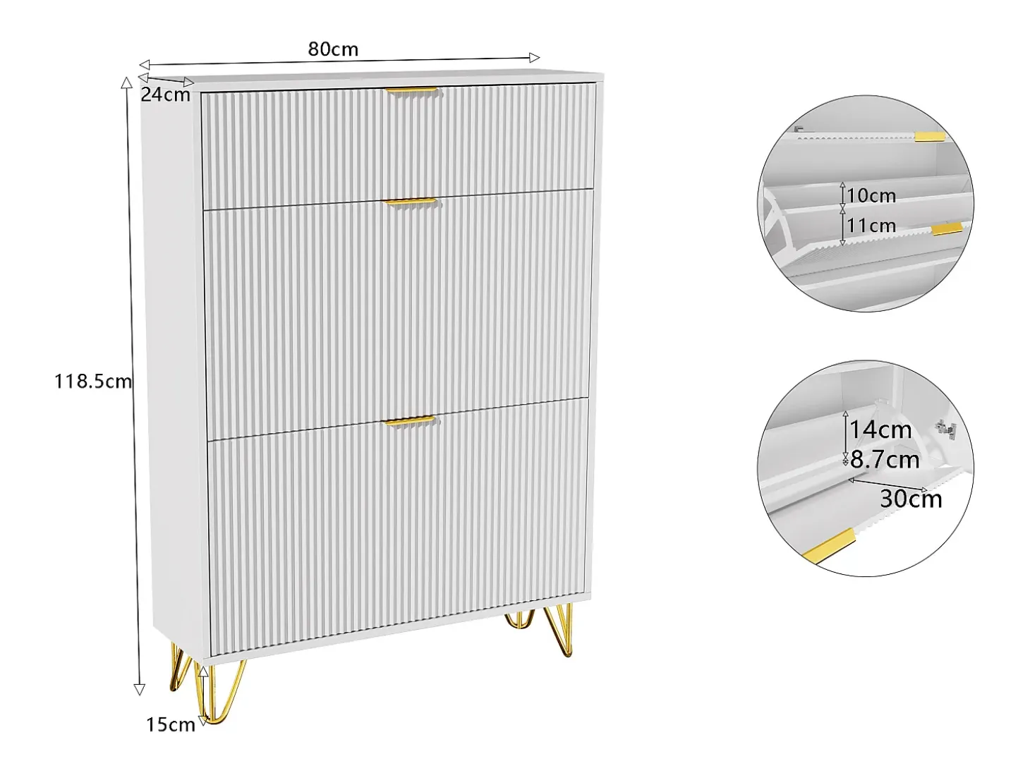 Zapatero blanco de 3 puertas abatibles con espacio de almacenamiento, 80 x 24 x 118,5 cm, blanco