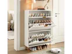 Zapatero blanco de 3 puertas abatibles con espacio de almacenamiento, 80 x 24 x 118,5 cm, blanco