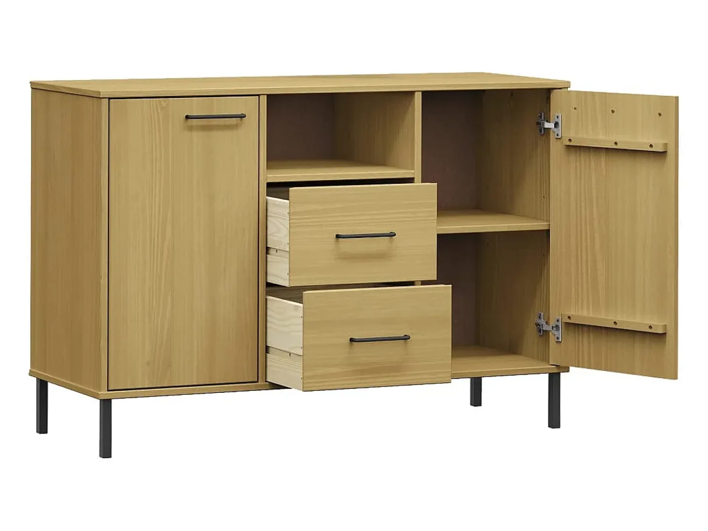 Zapatero patas de metal OSLO madera maciza marrón 113x40x77 cm